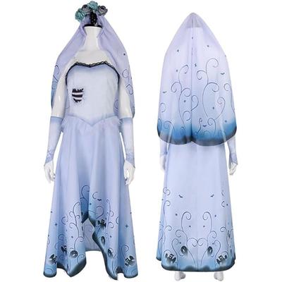Damski Kostium Ślubny Panny Młodej Emily Cosplay Sukienka Ślubna Kostium Trupią Emily Sukienka Peruka Welon Kostium Panny Młodej Ducha na Imprezę Halloweenową