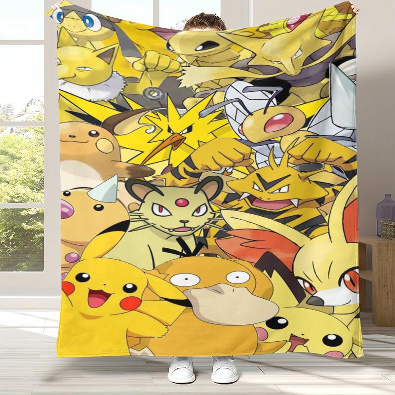Kawaii Pokemon Pikachu Cartoon Flannel Blanket,Ultra Soft Warm Plush Throw for Home Bedroom Bed Sofa Cover Office Camping gift