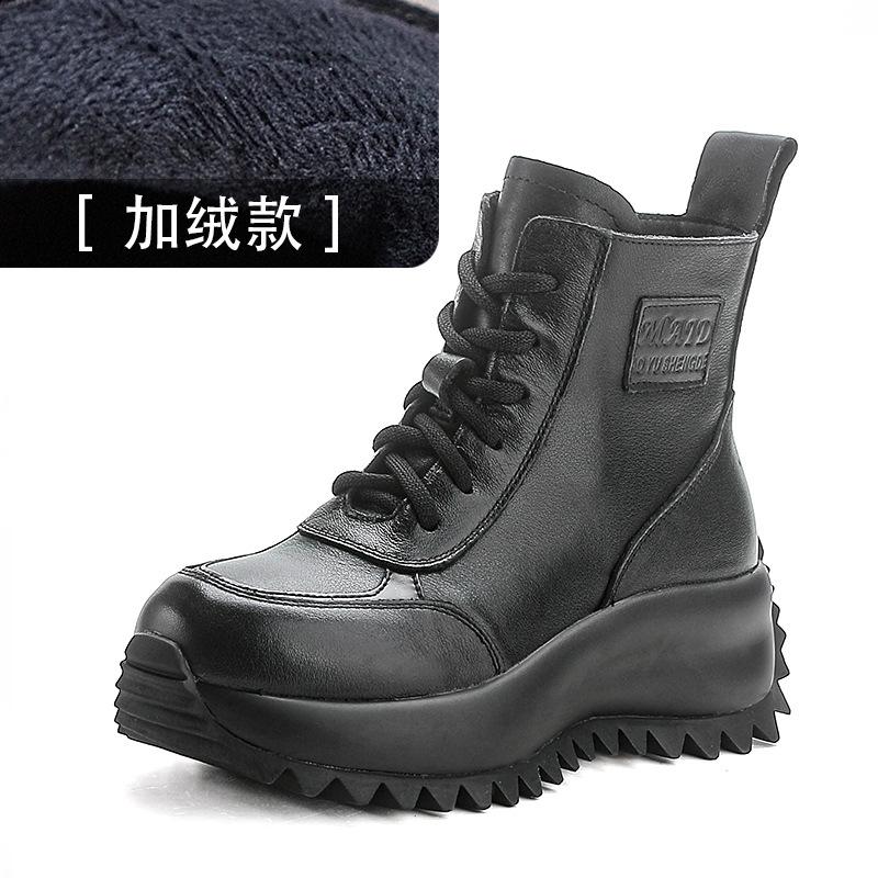 Short Boots Women's 2026 Autumn and Winter New Thick Soled Motorcycle Boots with Cowhide and Sponge Cake Sole