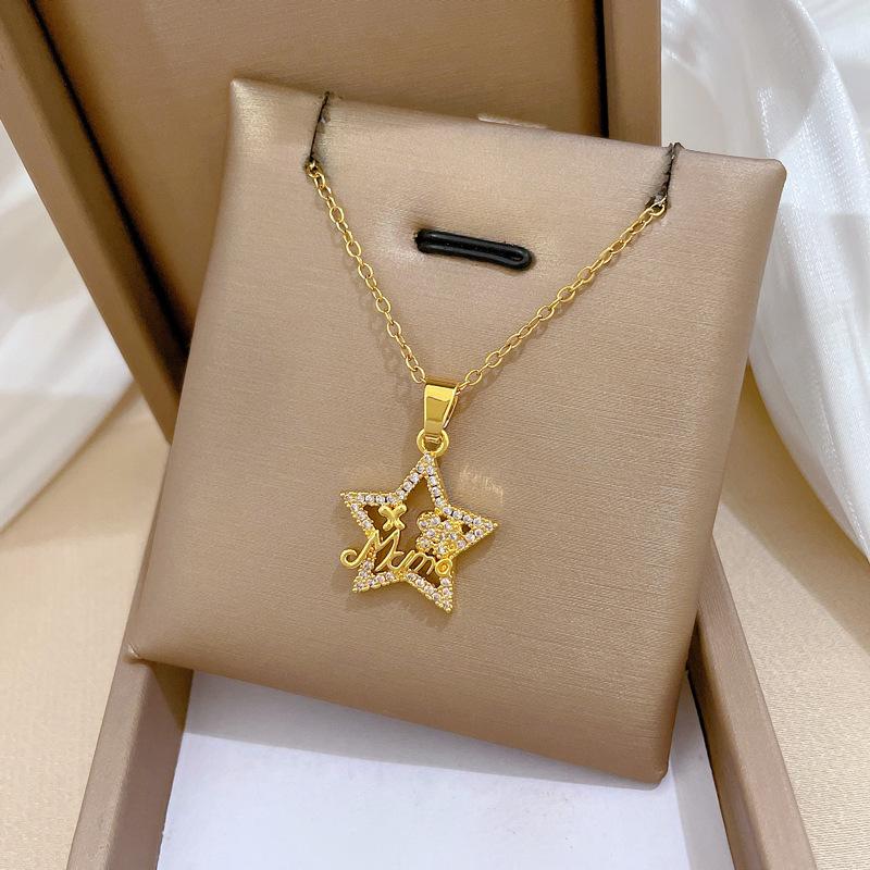 Micro Paved Zircon Heart MOM Letter Pendant Necklace For Women Mom Choker Stainless Steel Chain Jewelry Mini Mother's Day Gift