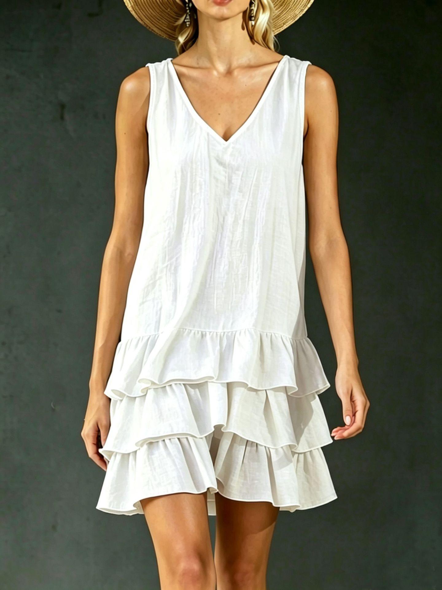 Summer new European and American sexy v-neck skirt women s fashion splicing sleeveless dress S
