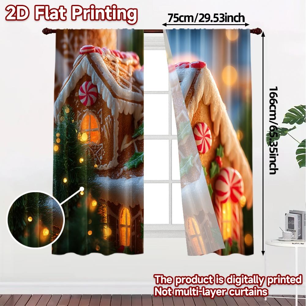 2D Flat Printing  JIT 2pcs   Curtains (Without Rod) Gingerbread Chalet Print Modern Curtains Durable 100% Polyester Fabric