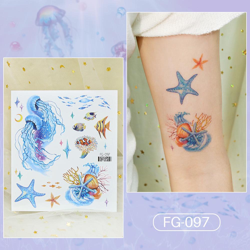 Adesivi Tatuaggio Farfalla Cartone Animato Glitter Impermeabili Principessa dell'Oceano - Trucco Temporaneo Viso a Lunga Durata