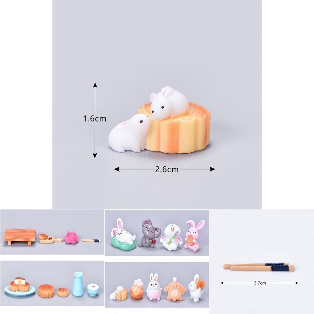 Uroczy DIY Królik z Żywicy Je Ciastko Księżycowe Dekoracja Mikrokrajobrazu na Obchody Święta Środka Jesieni