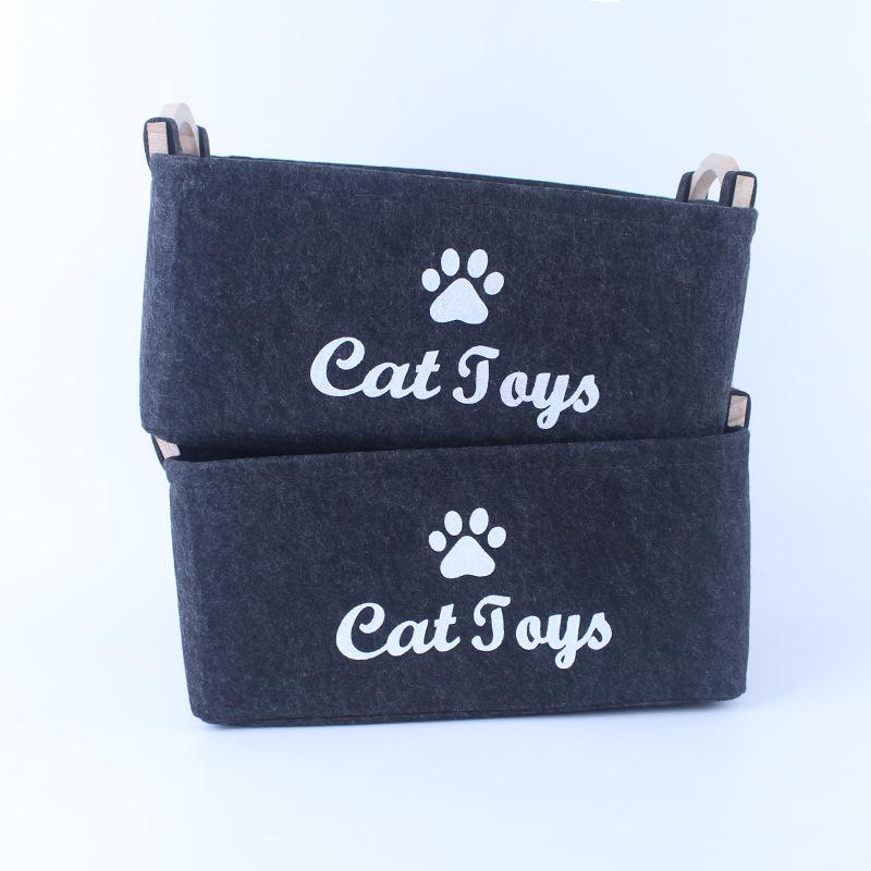 Felt Toy Storage Box with Wooden Handles - Multi-Size Square Design for Home or Pet Use