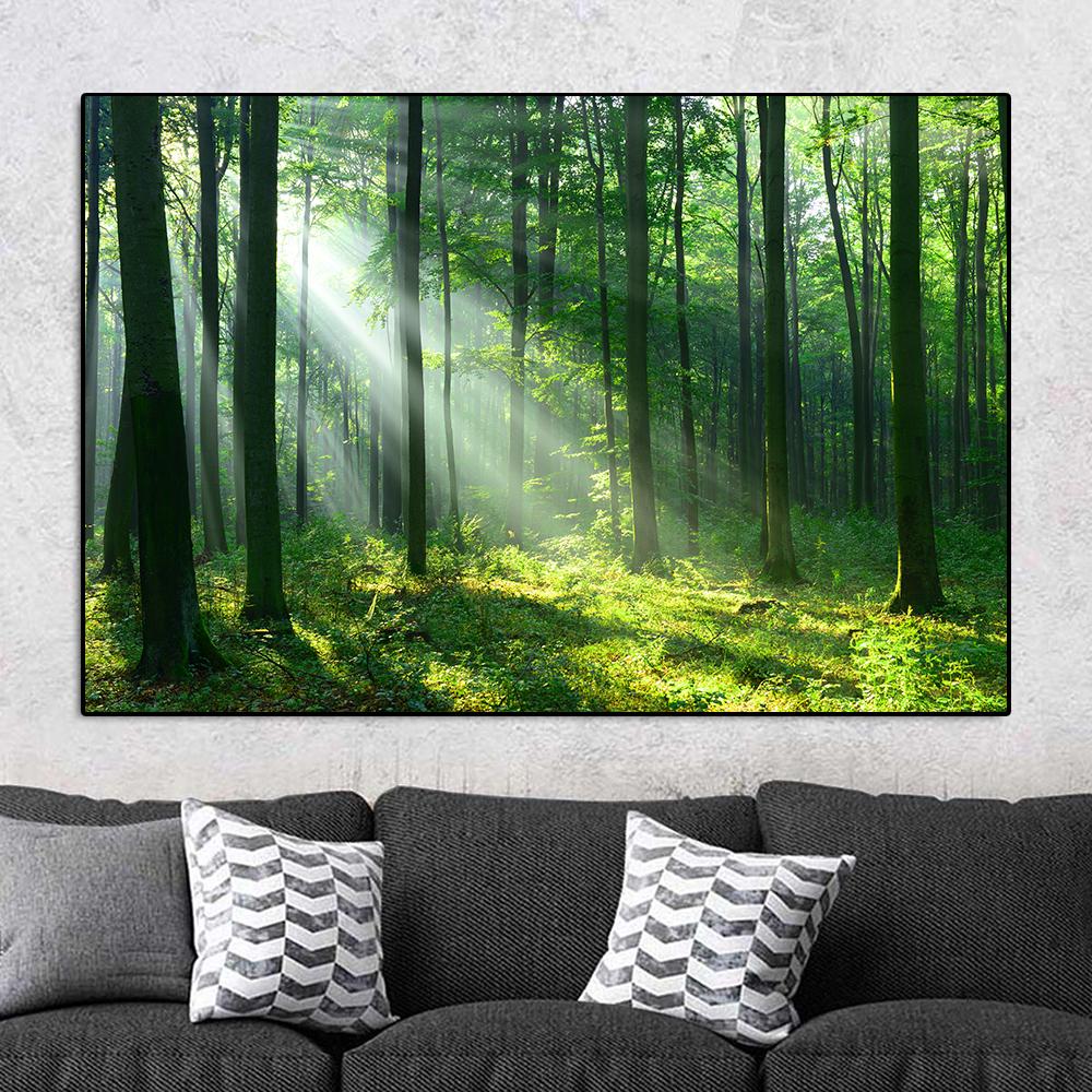 

Картина на полотні «Сонячне світло» Дорога в зеленому лісі Картина настінне мистецтво Картина маслом Пейзаж Плакати Друк для декору вітальні 60x120cm no frame дартмут зелений колір