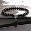 Gebetsarmband 6MM Onyx Natursteinperlen Religion Jesus Kreuz Anhänger Armbänder Armreifen für Männer Frauen Yoga Freundschaft Schmuck