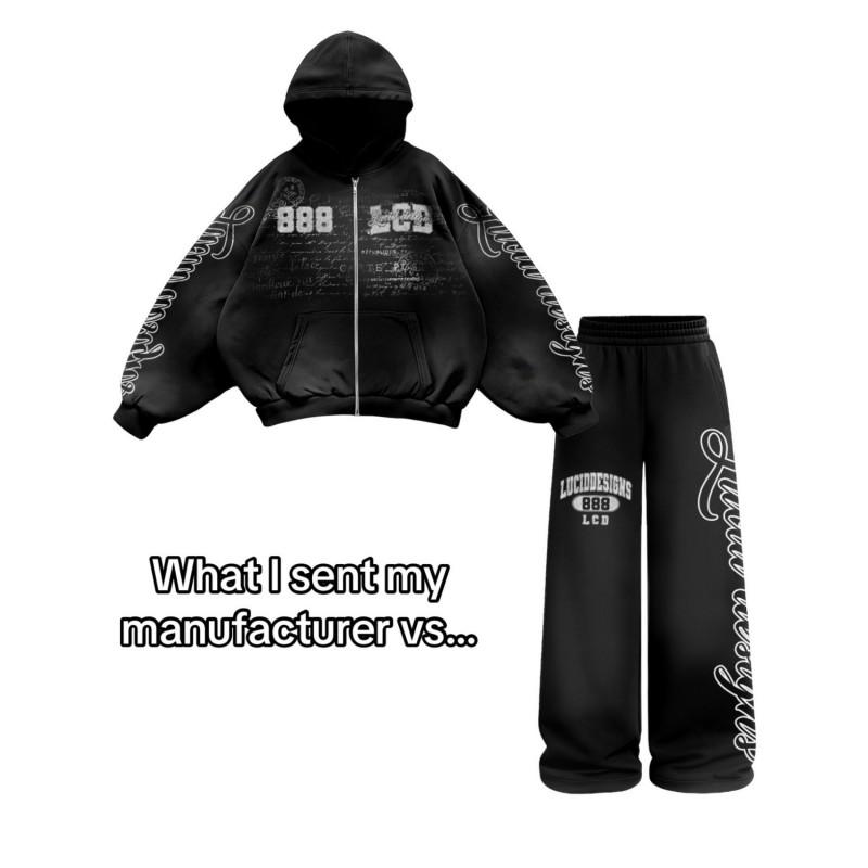 Y2K Streetwear Hooded Zip-Up Long Sleeve Sweatshirt Set Print Loose Fit Womens Casual Outfit 2026