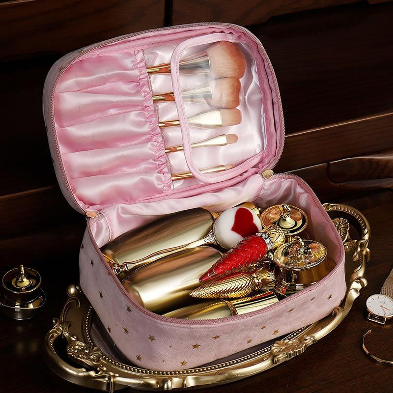 Samt Make-up-Organizer für Reisen mit großer Kapazität und mehreren Fächern