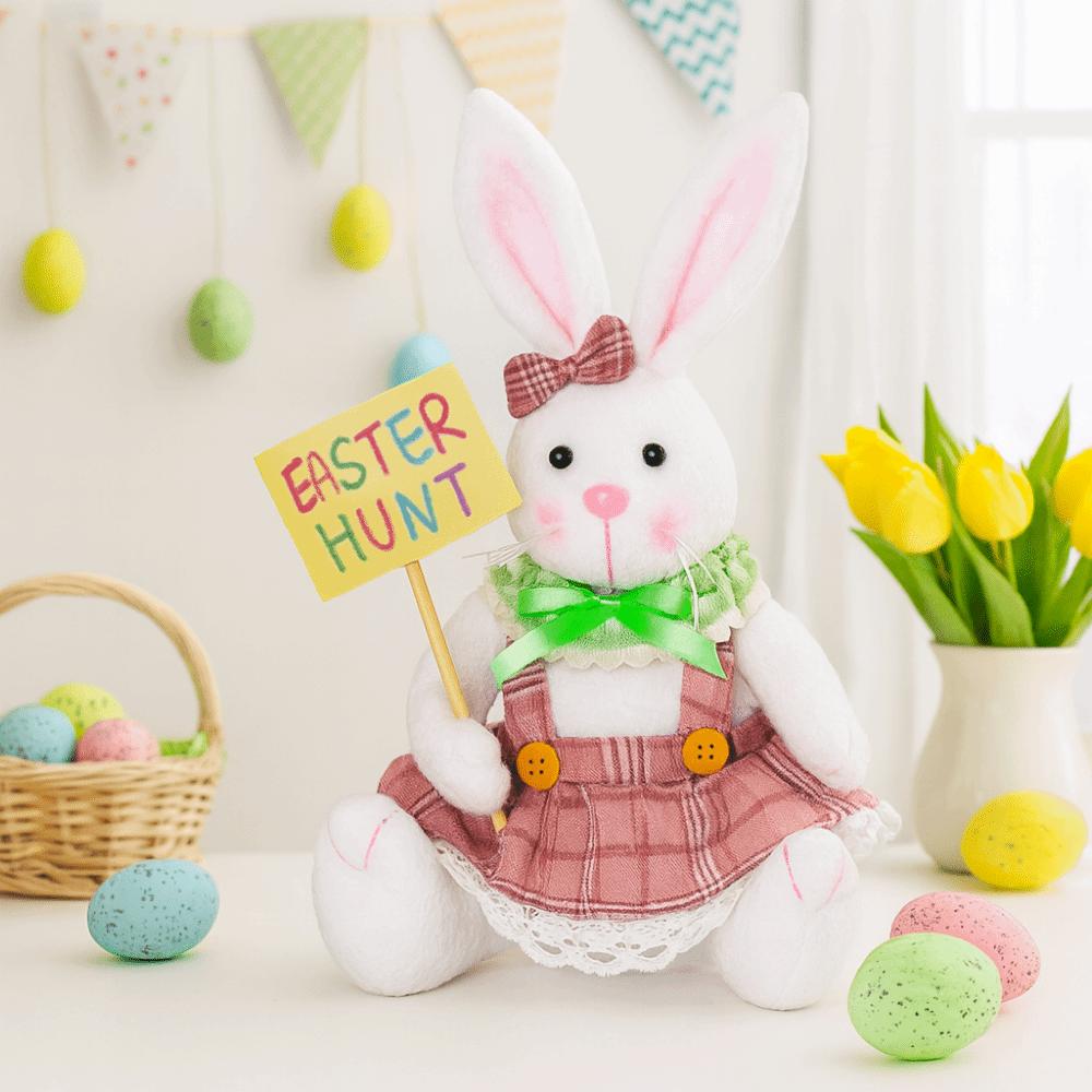 Cartoon Easter Plush Bunny Ornament Cute Doll Rabbit Figurine Decoration Easter Themed Decoration