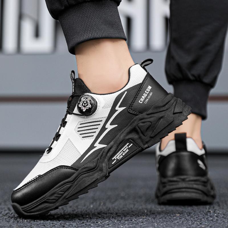 Men's Four Seasons Leisure Outdoor Odor proof Running Shoes Fashion Rotating Button Elastic Comfortable Sports Shoes
