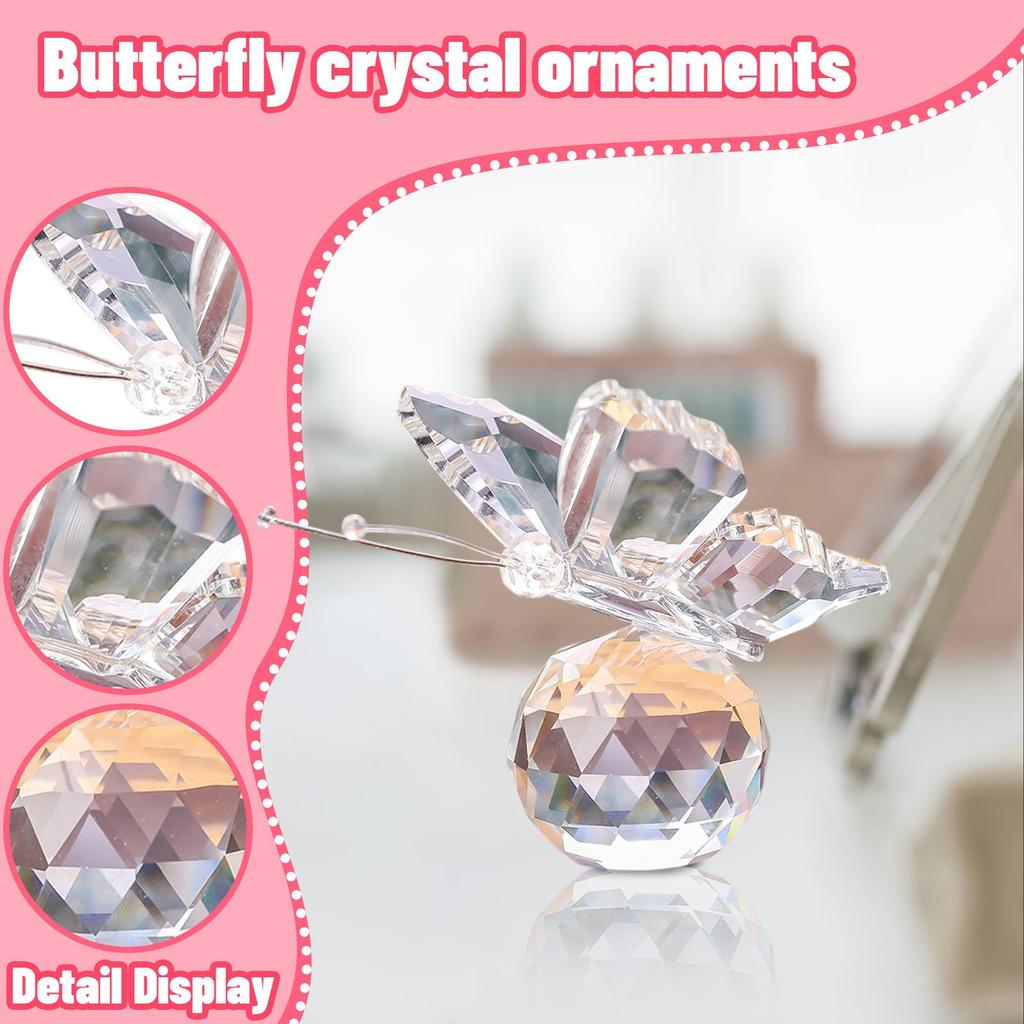 Křišťálový létající motýl se základnou z křišťálové koule Sběratelská soška Řezaný motýl Zvířecí dekorace Vhodná na stůl, domů, do ložnice