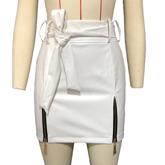 

Женская сексуальная однотонная мини-юбка бодикон из искусственной кожи с молниями и поясом на высокой талии XXL белый