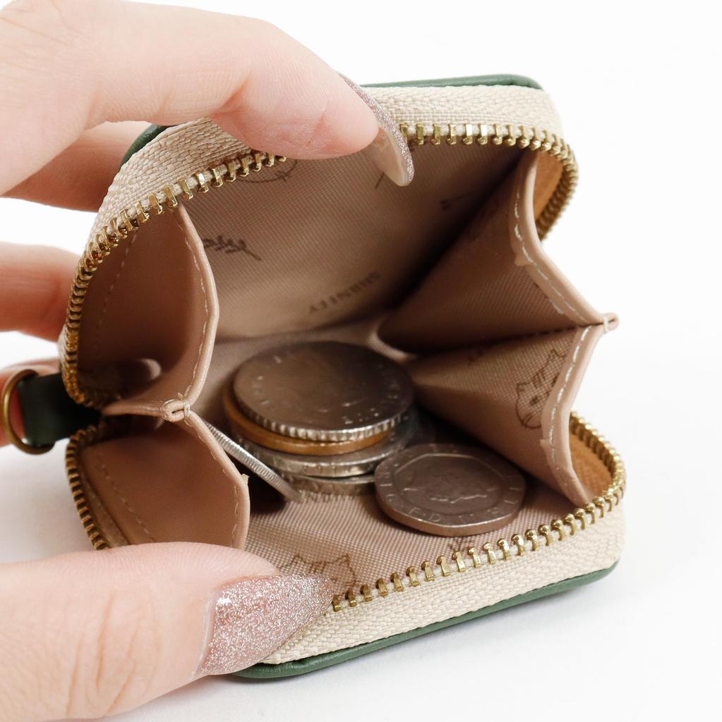 Chanfee Mini-Münzbörse mit süßem Katzenkranz-Muster und geprägtem Gürtel, Damen, Reißverschluss-Rund (Rosa)