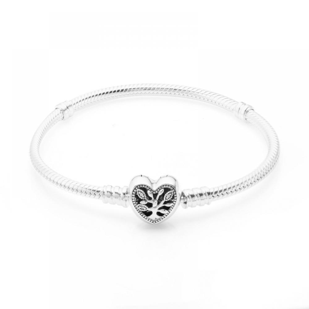 Pandora 598827c01 Moment Family Tree Heart Class Snake Chain Silver Bracelet