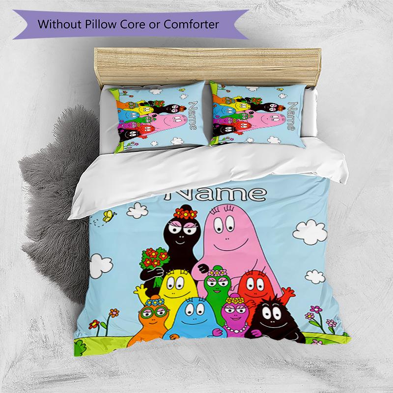 3pcs Custom Name Barbapapa Bedding Set Duvet Cover Closure Includes 1 Duvet Cover & 2 Pillowcases for All Seasons Bedroom Decor