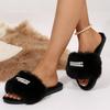 Autumn Winter Open Toe Fluffy Fur Slippers Women Pearls Decor Non Slip Plush Home Slides Woman Comfort Soft Sole Furry Slippers