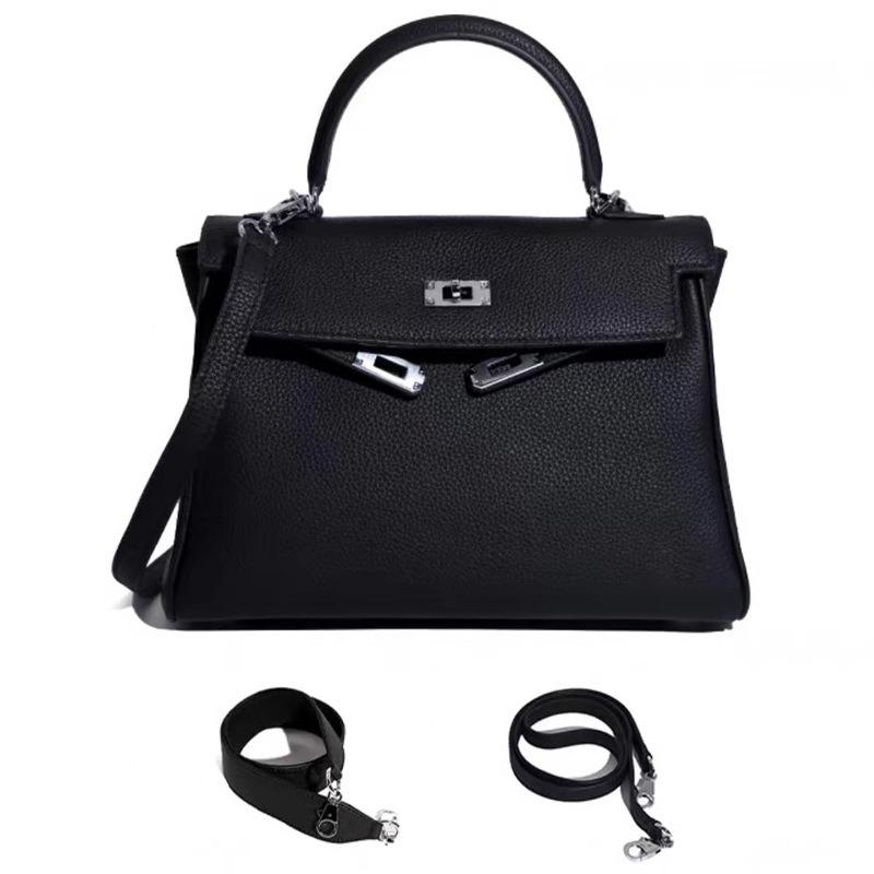 Silver Buckle Bag With Wide Shoulder Straps TOGO Head Layer Genuine Leather Silver Buckle Mesh Red Sea Anemone Purple Women's Bag