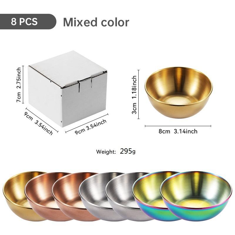 Set om 6 / 4 Små såsskålar i rostfritt stål Kryddserveringsbricka Kryddfat Sojaskål Specialporslin