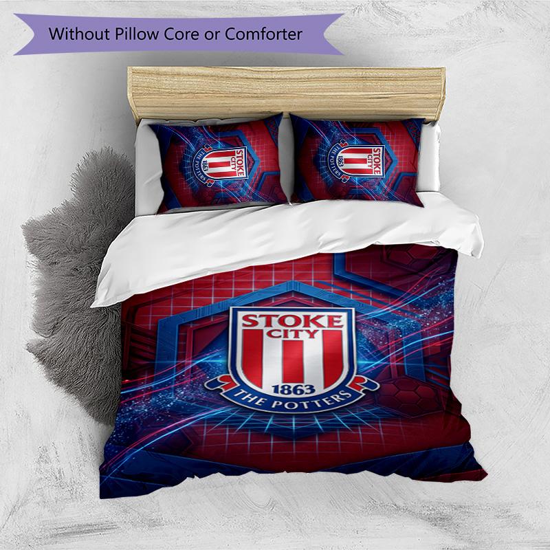 Set Lenzuola Stampato Stoke City Football 3 Pezzi, Comodo Set Copripiumino per Camera da Letto Amico della Pelle