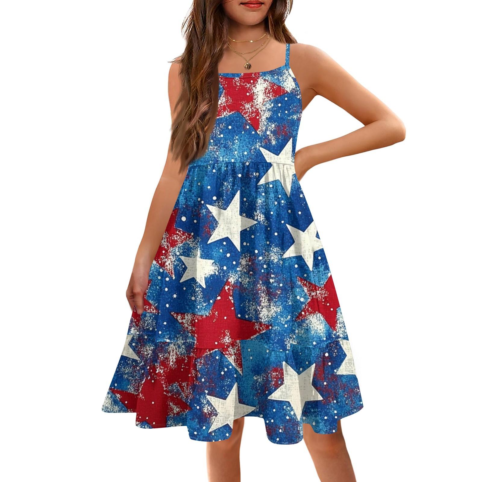 

Летнее детское платье без рукавов для девочек, милое повседневное платье принцессы на День независимости 130 синий