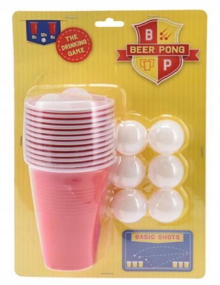 Zestaw do gry w beer ponga 24 elementy 12 czerwonych kubków+ 12 piłeczek