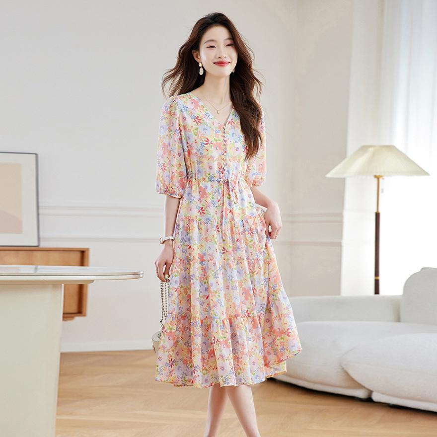 

Красивое цветочное шифоновое платье, женская новая популярная супер хорошо выглядящая темпераментная юбка 3XL