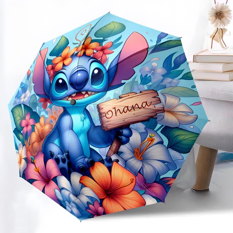 1pc Sturdy 8-Bone Auto Umbrella, Stitch Donut Pastel Pink Blue Umbrella, Digital Printed, Foldable Umbrella for On-the-Go Outdoor Use
