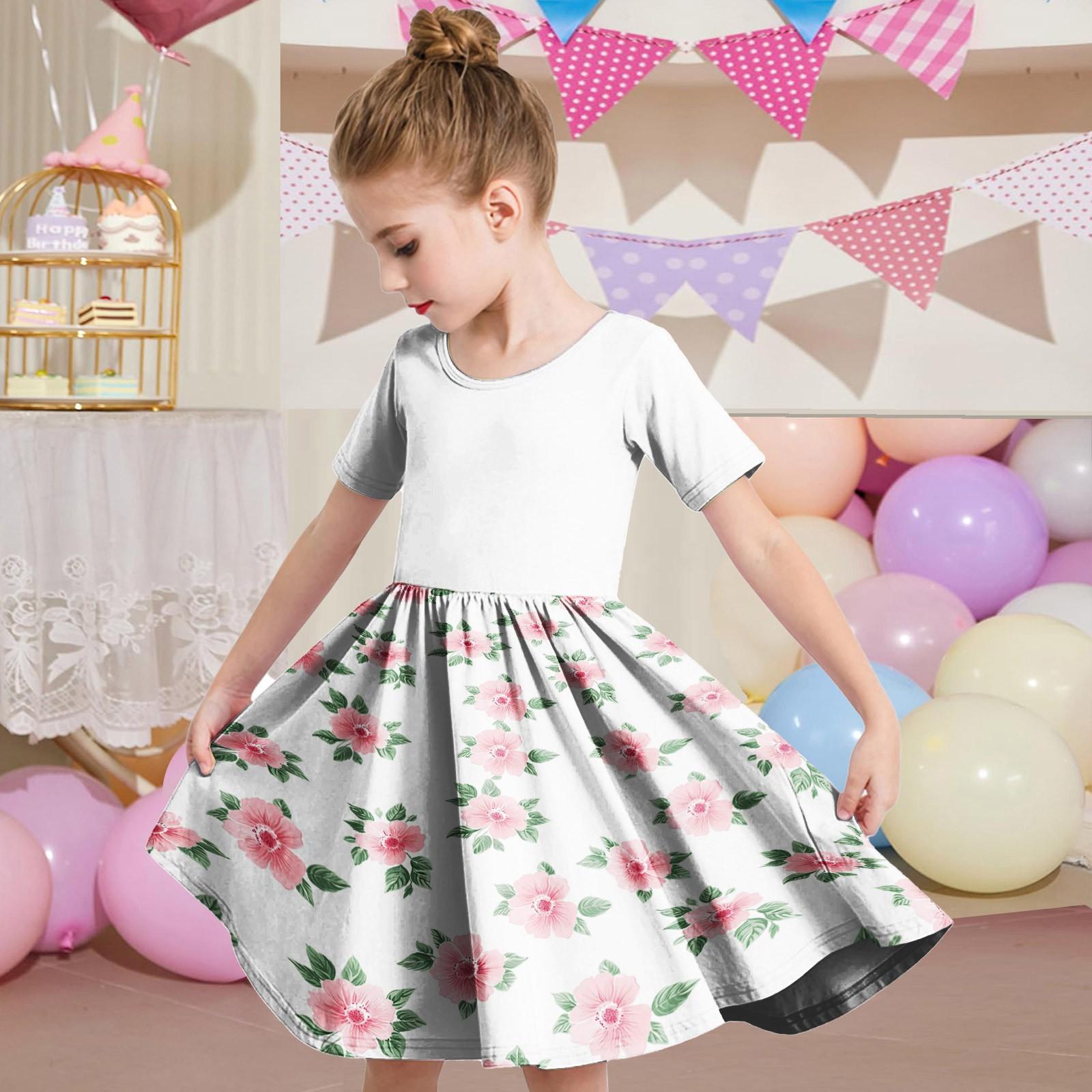 

Летнее платье для девочек, платье для малышей, однотонное повседневное платье-футболка с коротким рукавом А-силуэта 110 белый