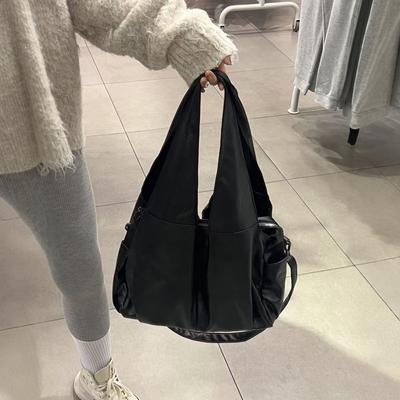 Cross-border Large-capacity Bag 2025 New Shoulder Bag Soft-sided Casual Retro Black Tote Bag Messenger Bag Bag Women