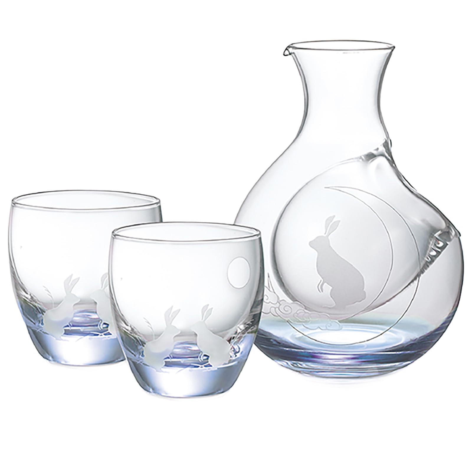 

Otsuka Glass Moon Rabbit Pocket Carafe, Glass Sake Bottle, and Sake Cup Set (3-Piece Set) Approx. 270ml Blue Made in Japan 24-773-5