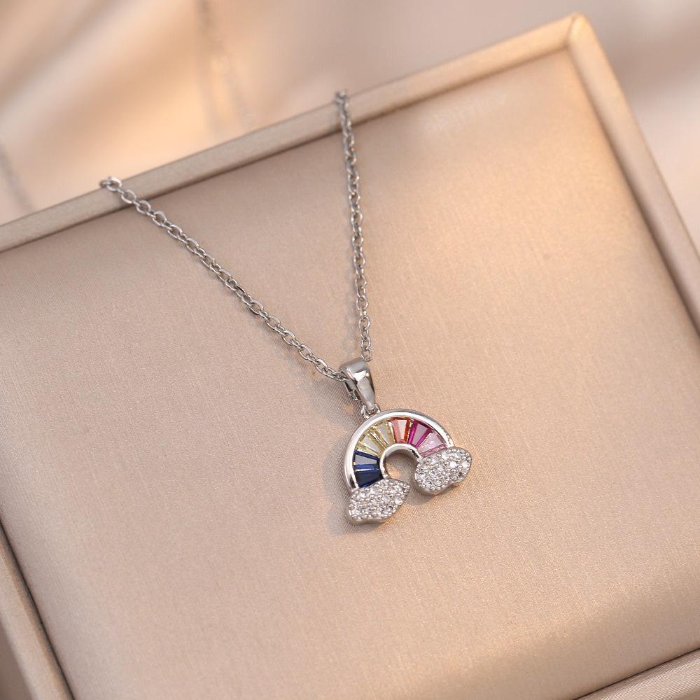 A lovely crystal rainbow cloud pendant stainless steel necklace for women jewelry suitable for daily wear