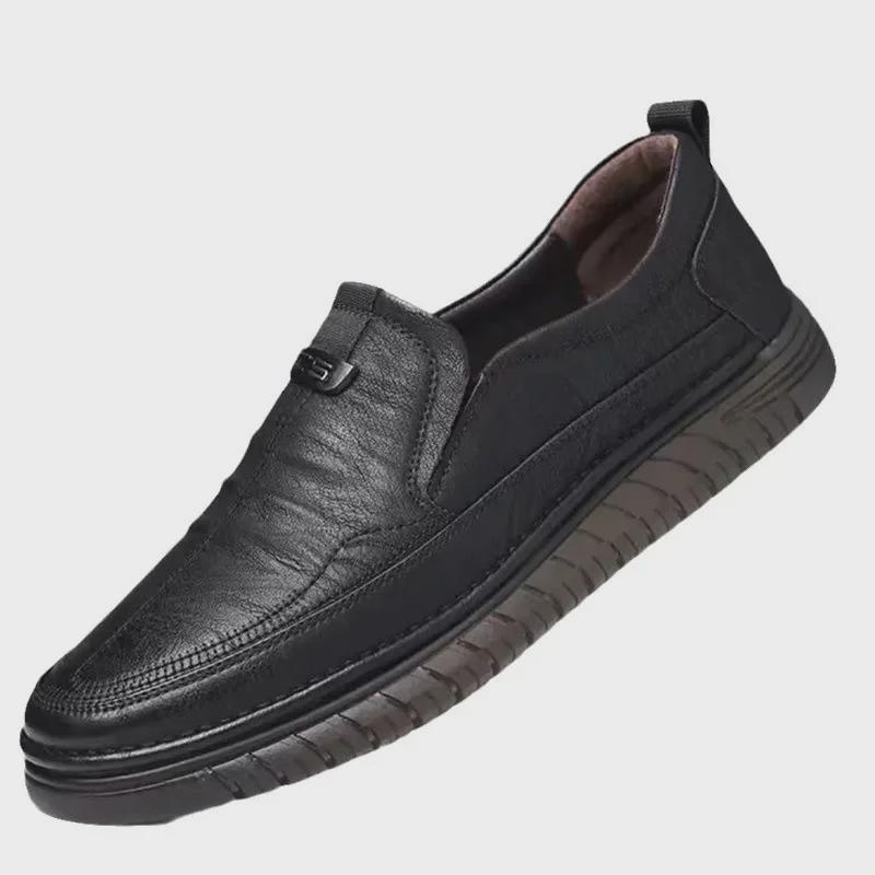 Men's Genuine Leather Casual Business Shoes - Versatile Cowhide with Soft Non-Slip Sole