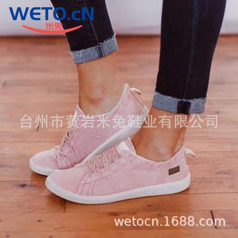 

Overseas warehouse British sports canvas shoes couple shoes shaved edge elastic band flat sole single shoes large size board shoes men 43 розовый