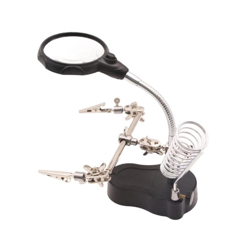 

Professional Adjustable Clamp Mounting Magnifying Glass 4X Main Lens With Battery Power And Rechargeable Lighting System 1