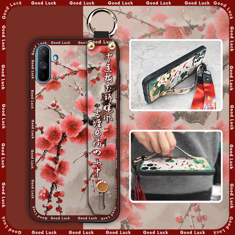 Elderly Lady Phone Holder Phone Case For OPPO Realme C3/C3i/Narz N10A Silicone Wristband Waterproof Shockproof Lanyard