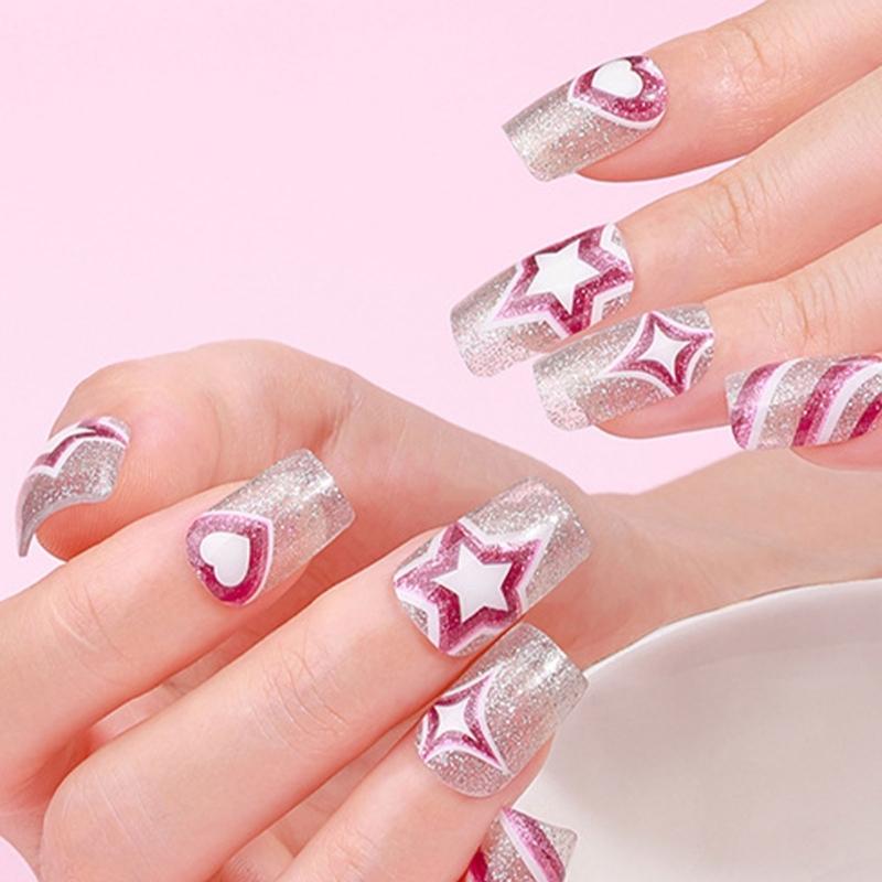 Gel Nail Stickers Full Cover Self Adhesive French Manicure Strips Quick Apply No UV Light Required with Nail File Stick