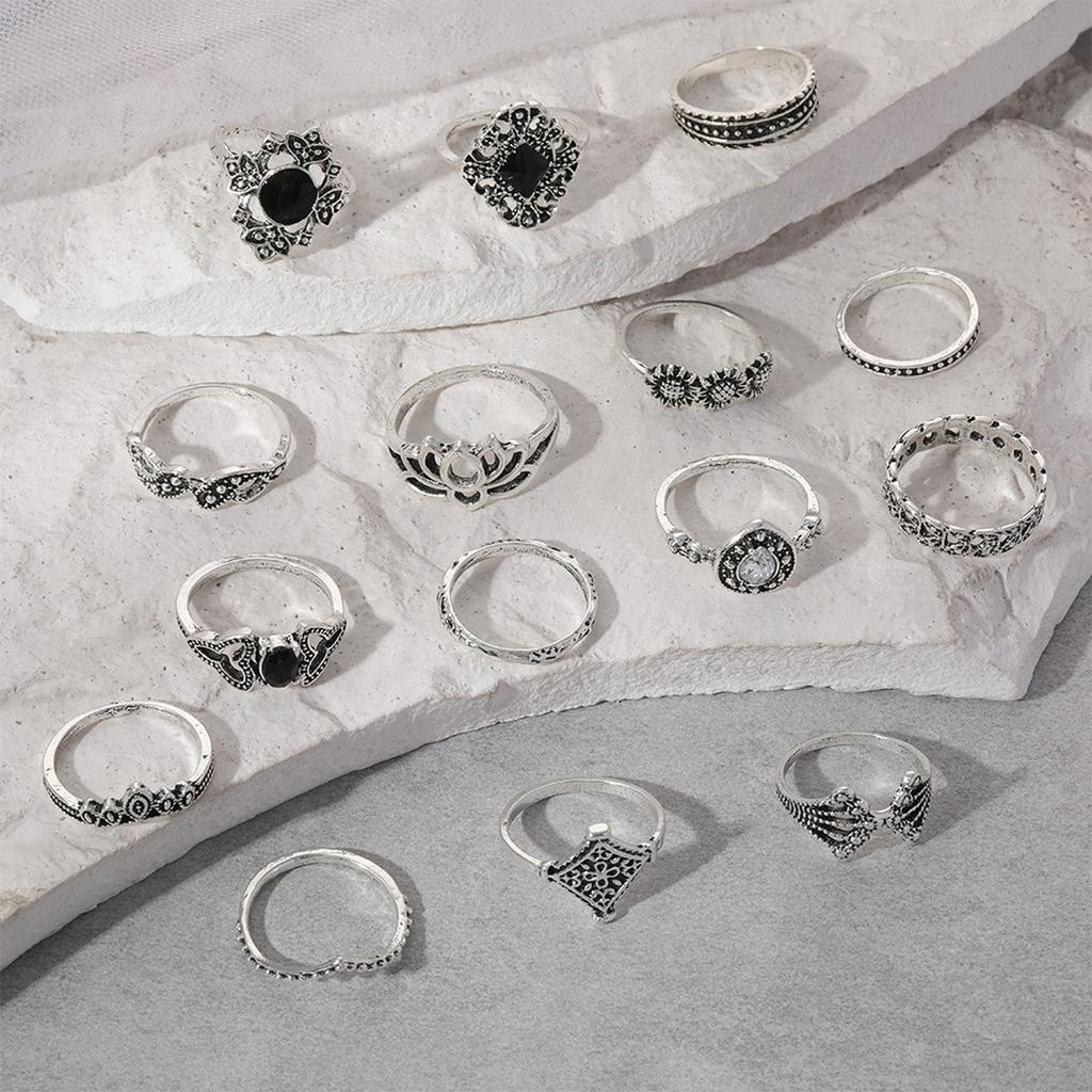 Fashion Women's 15 Piece Ring Set - Ladies Ring  Metal Ring Glossy Ring  Metal Ring Holiday Gift
