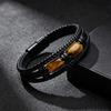 Men's Double Layer Leather Bracelet with Tiger Eye Stones