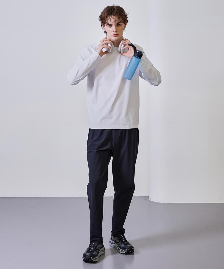 BASIC HOUSE Super Stretch Spandex Elastic Waist Straight Pants_Black