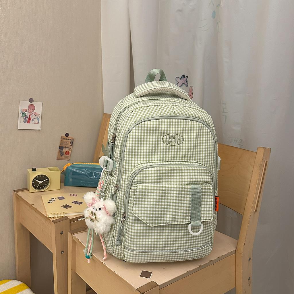 Plecak casual w kratę duża pojemność prosty świeży lekki wszechstronny design plecak student college'u uczeń gimnazjum plecak