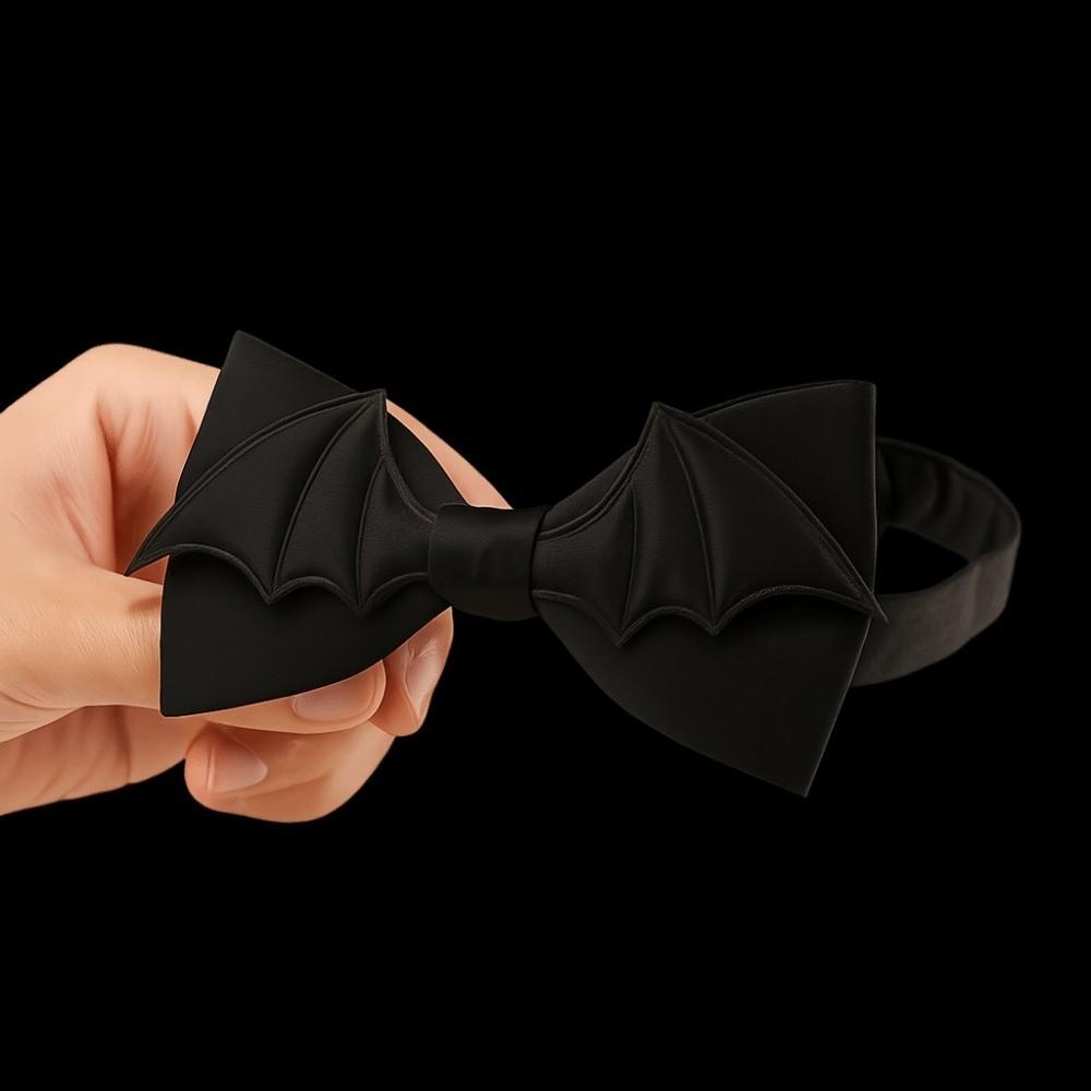 Black Halloween Cravat PU Leather Men Necktie Simple Bat Bow Tie  Cosplay