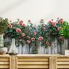 Fence Rose Bush Wall Sticker Removable Waterproof PVC Red Flower Pattern Sticker Home Office Living Room Bedroom Wall Decoration Decal