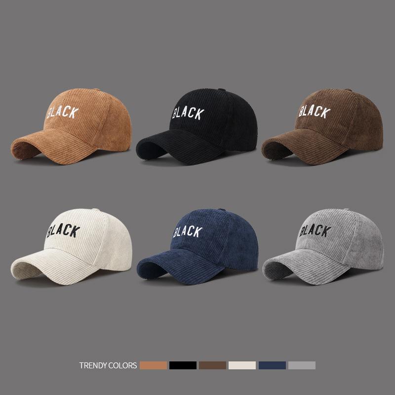 Autumn Winter Striped Corduroy Cap Men Women Letter Embroidery Baseball Cap