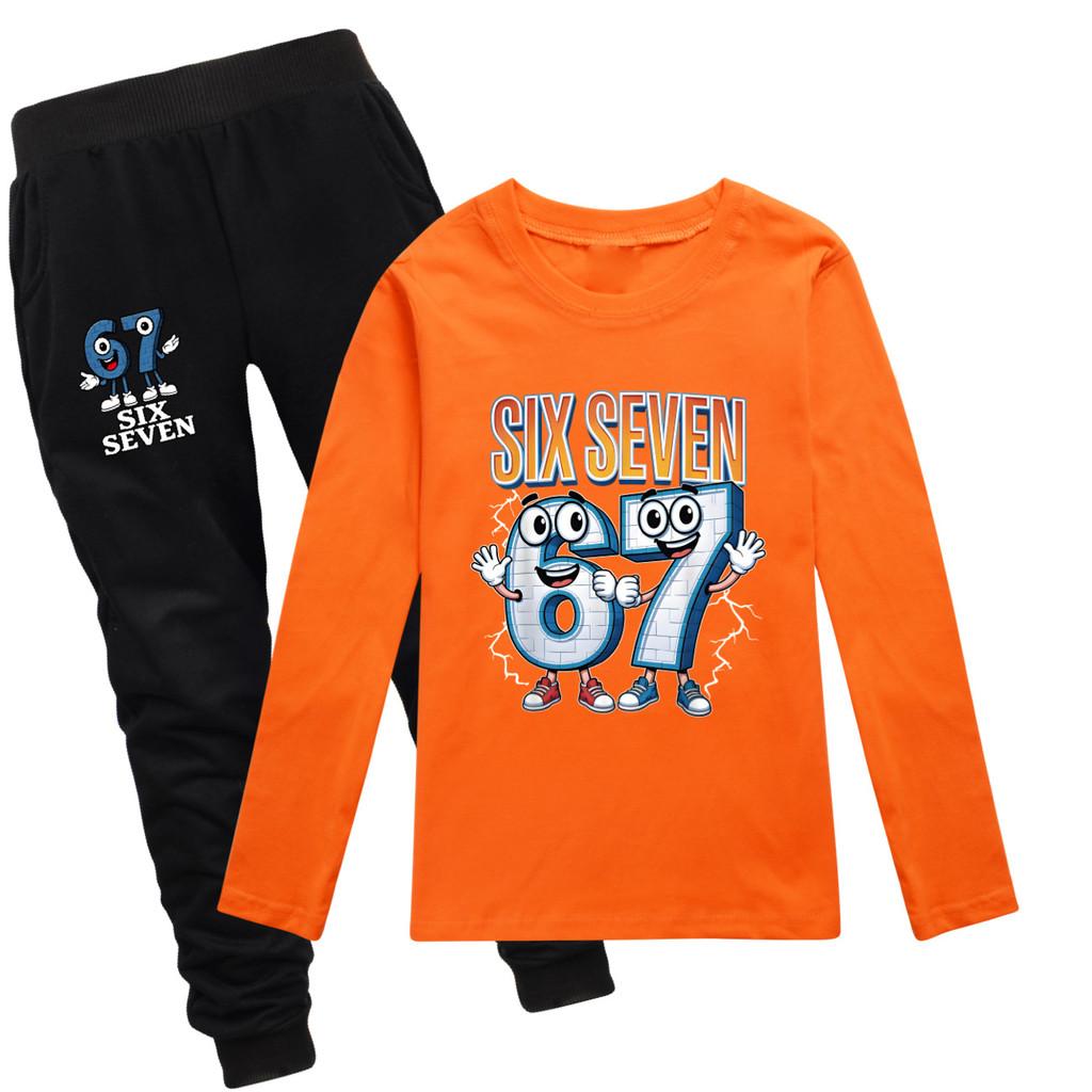 

5221 Kids Boys Girls Steal a Brainrot 67 Print T-shirt Pants Clothes Set 160cm помаранчевий