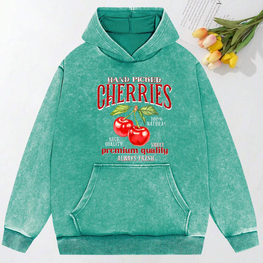 Kirschen Frucht Kreative Kunst Buchstabendruck Gewaschene Kleidung Mehrfarbig Baumwoll-Hoodie Übergroße Kleidung Street Baumwoll-Top