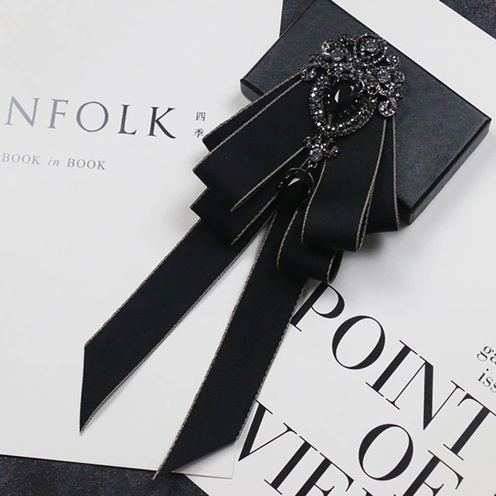 Crystal Black Rhinestone Ribbon Bowtie Ribbon Ribbon Bow Brooch Retro Bow Tie  For Men and Women