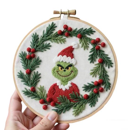 

1 Set Christmas Embroidery Kit Adults Beginners Green Hair Elf Wreath Pre-Stamped Cross Stitch Craft Embroidery Starter Kit DIY Enthusiasts Gift