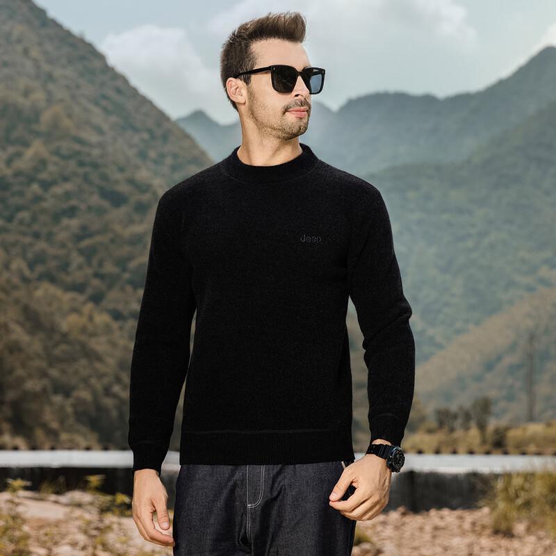 JEEP Men's Fleece Lined Chenille Round Neck Sweater