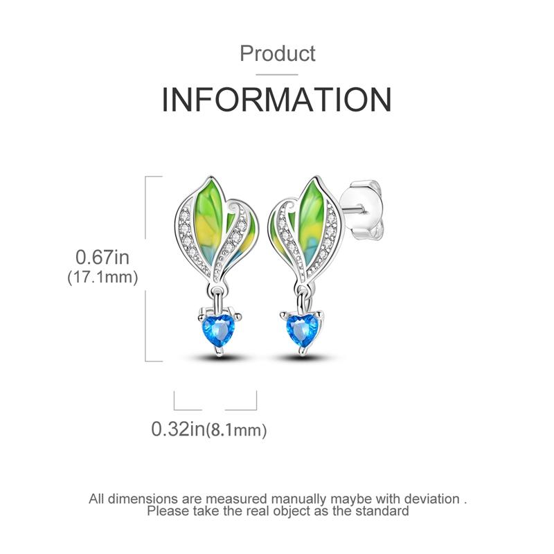 925 Silver Earrings Green Leaves Blue Zircon Love Heart Jewelry Earrings for Women Luxury Graduation Gift